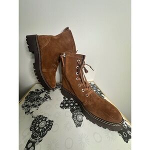 Nordstrom Womens Brown Suede Lace Up Side‎ Zip Combat Boots Size 9M
